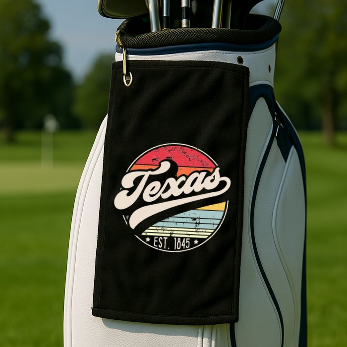 Retro Texas Home State TX Cool 70s Style Sunset Golf Towel