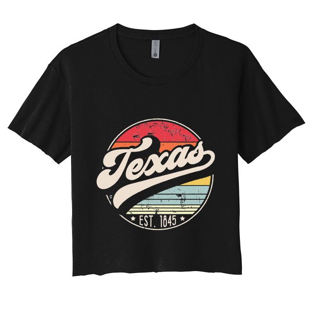 Retro Texas Home State TX Cool 70s Style Sunset Crop Top