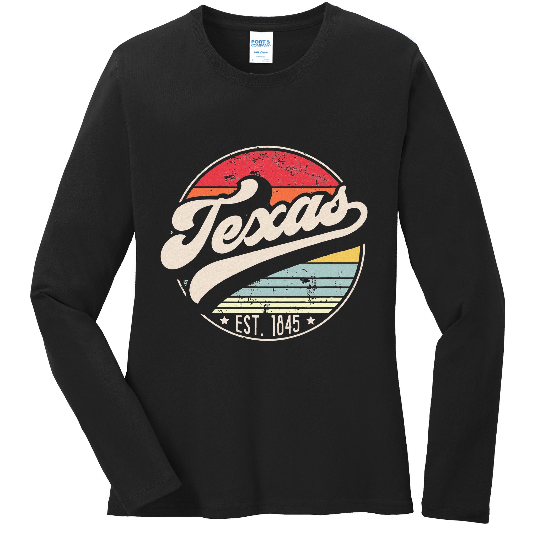 Retro Texas Home State TX Cool 70s Style Sunset Ladies Long Sleeve Shirt