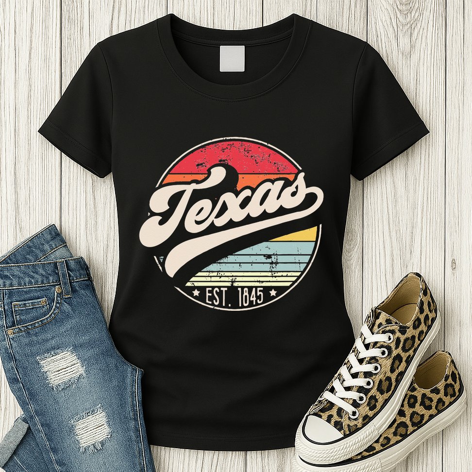 Retro Texas Home State TX Cool 70s Style Sunset Womens T-Shirt