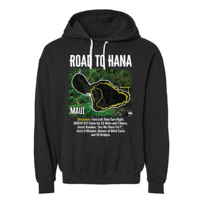 Road To Hana Map Maui Island Surfing Hawaiian Beach Summer Garment-Dyed Fleece Hoodie