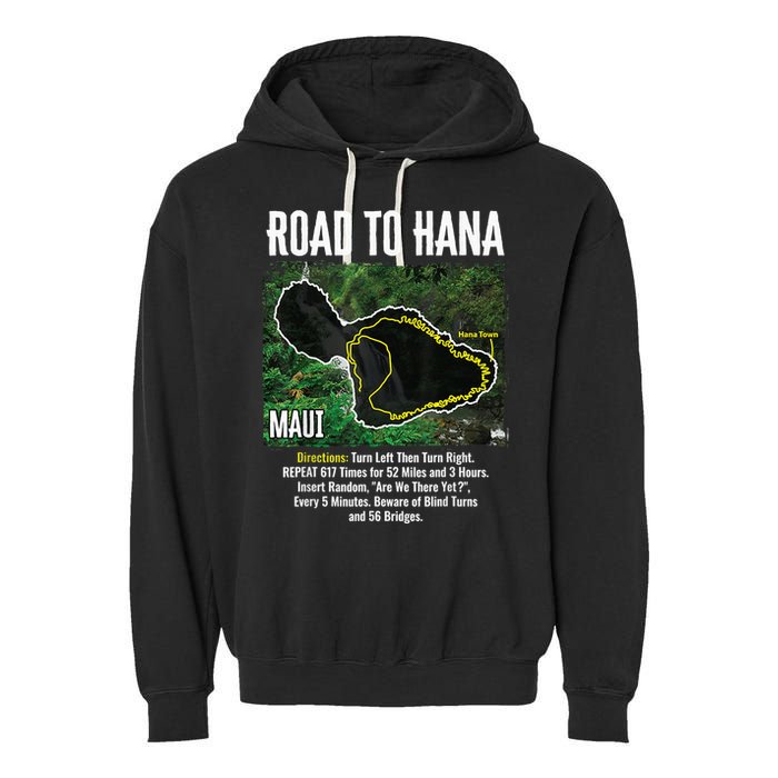 Road To Hana Map Maui Island Surfing Hawaiian Beach Summer Garment-Dyed Fleece Hoodie