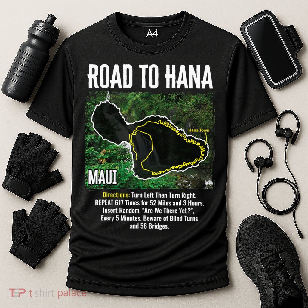 Road To Hana Map Maui Island Surfing Hawaiian Beach Summer Performance Shirt