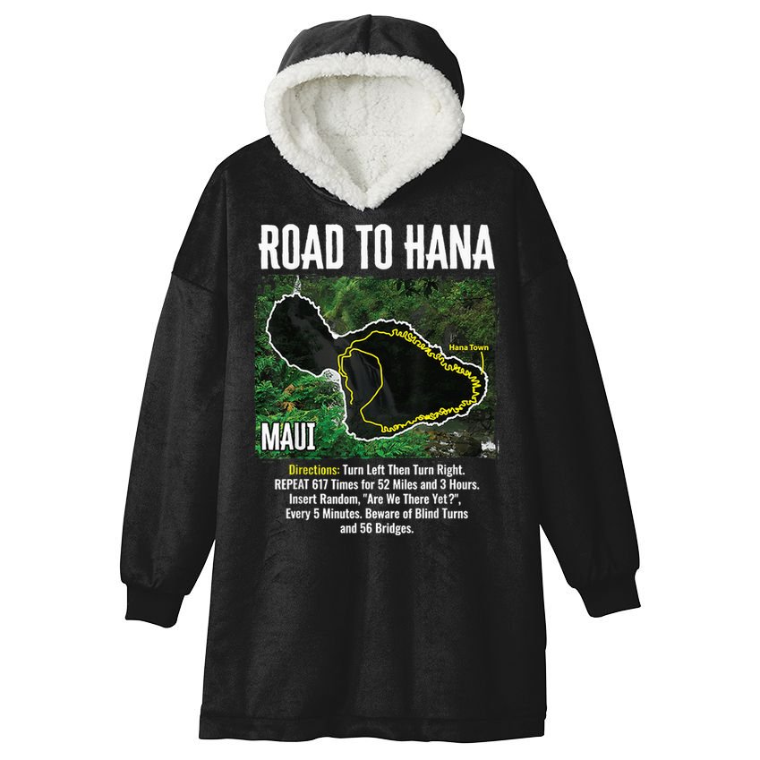 Road To Hana Map Maui Island Surfing Hawaiian Beach Summer Hooded Wearable Blanket