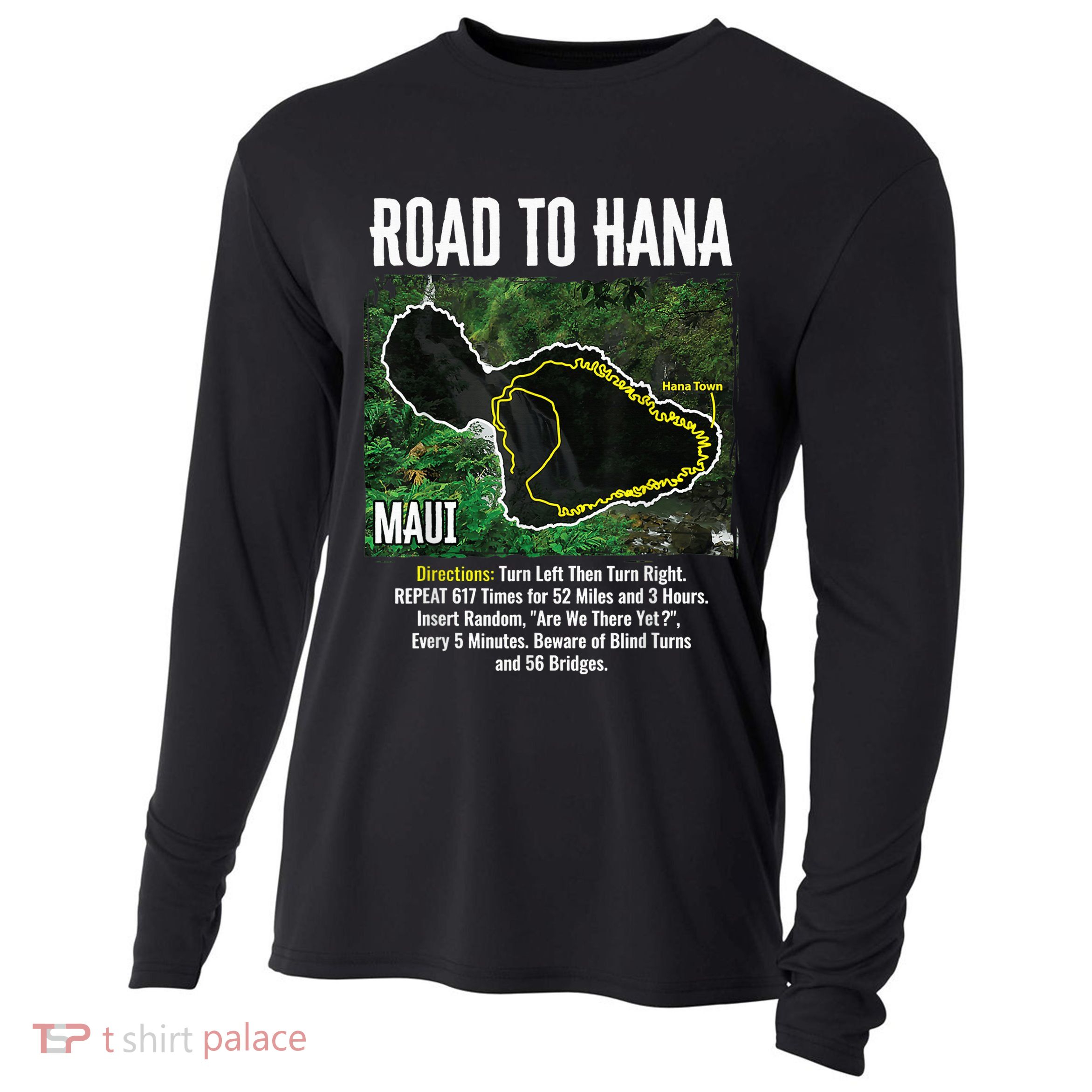 Road To Hana Map Maui Island Surfing Hawaiian Beach Summer Cooling Performance Long Sleeve Crew