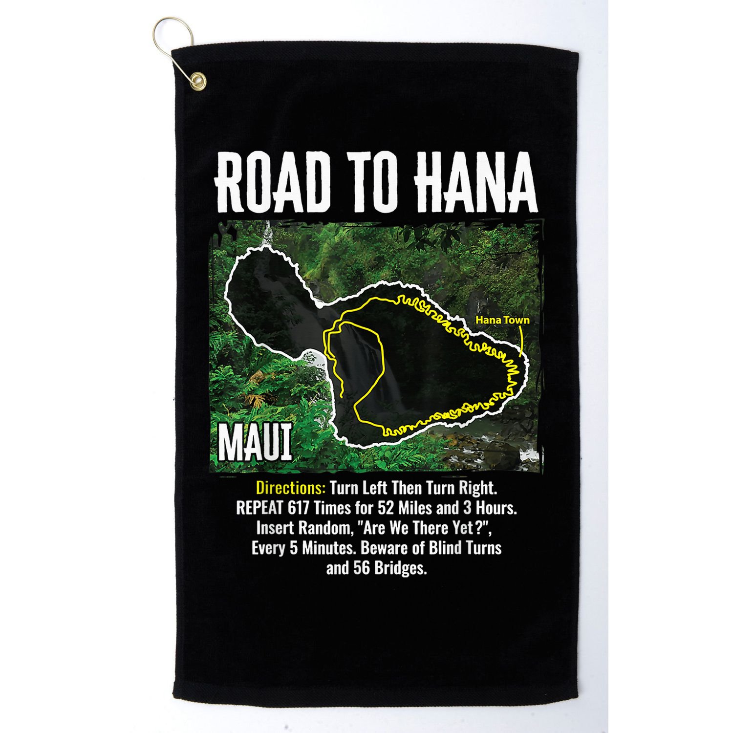 Road To Hana Map Maui Island Surfing Hawaiian Beach Summer Golf Towel