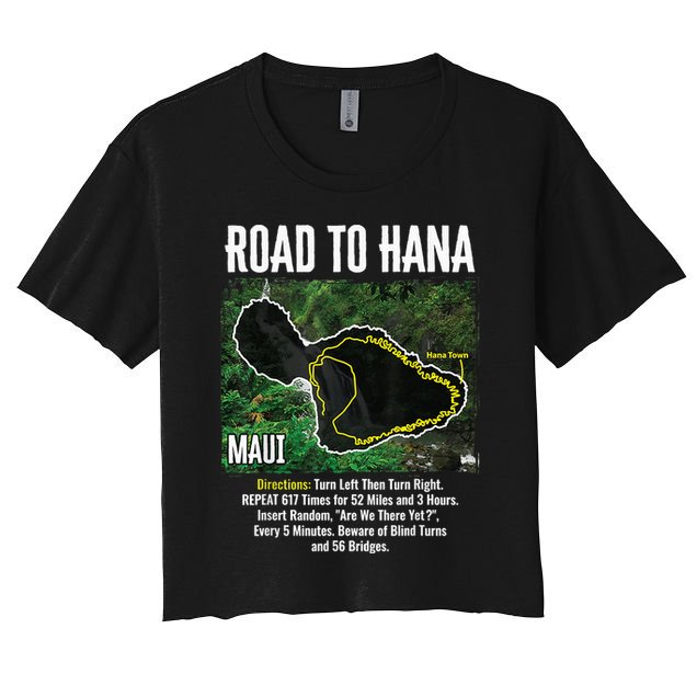 Road To Hana Map Maui Island Surfing Hawaiian Beach Summer Crop Top