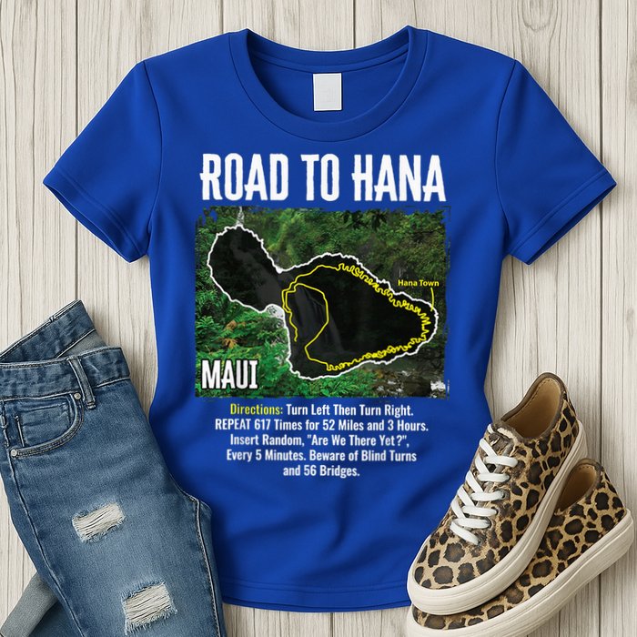 Road To Hana Map Maui Island Surfing Hawaiian Beach Summer Womens T-Shirt