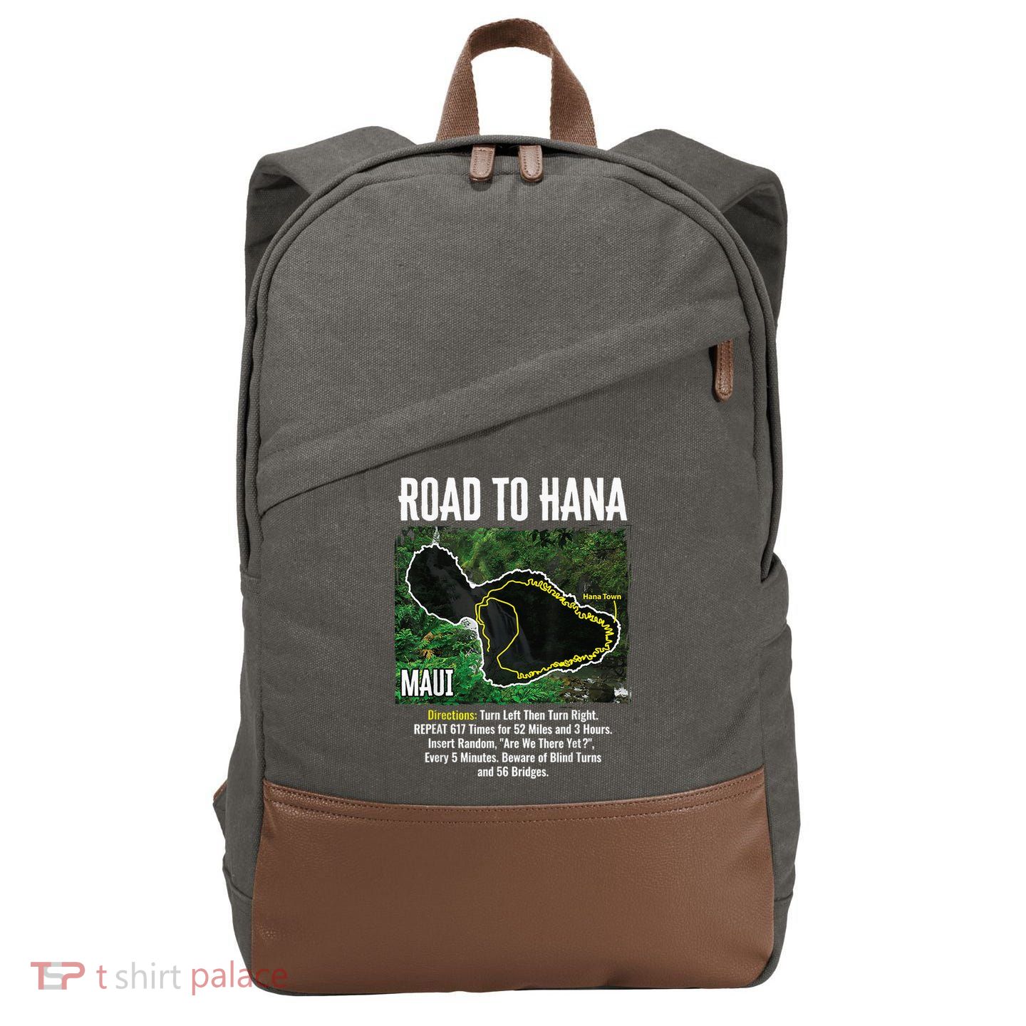 Road To Hana Map Maui Island Surfing Hawaiian Beach Summer Cotton Canvas Backpack