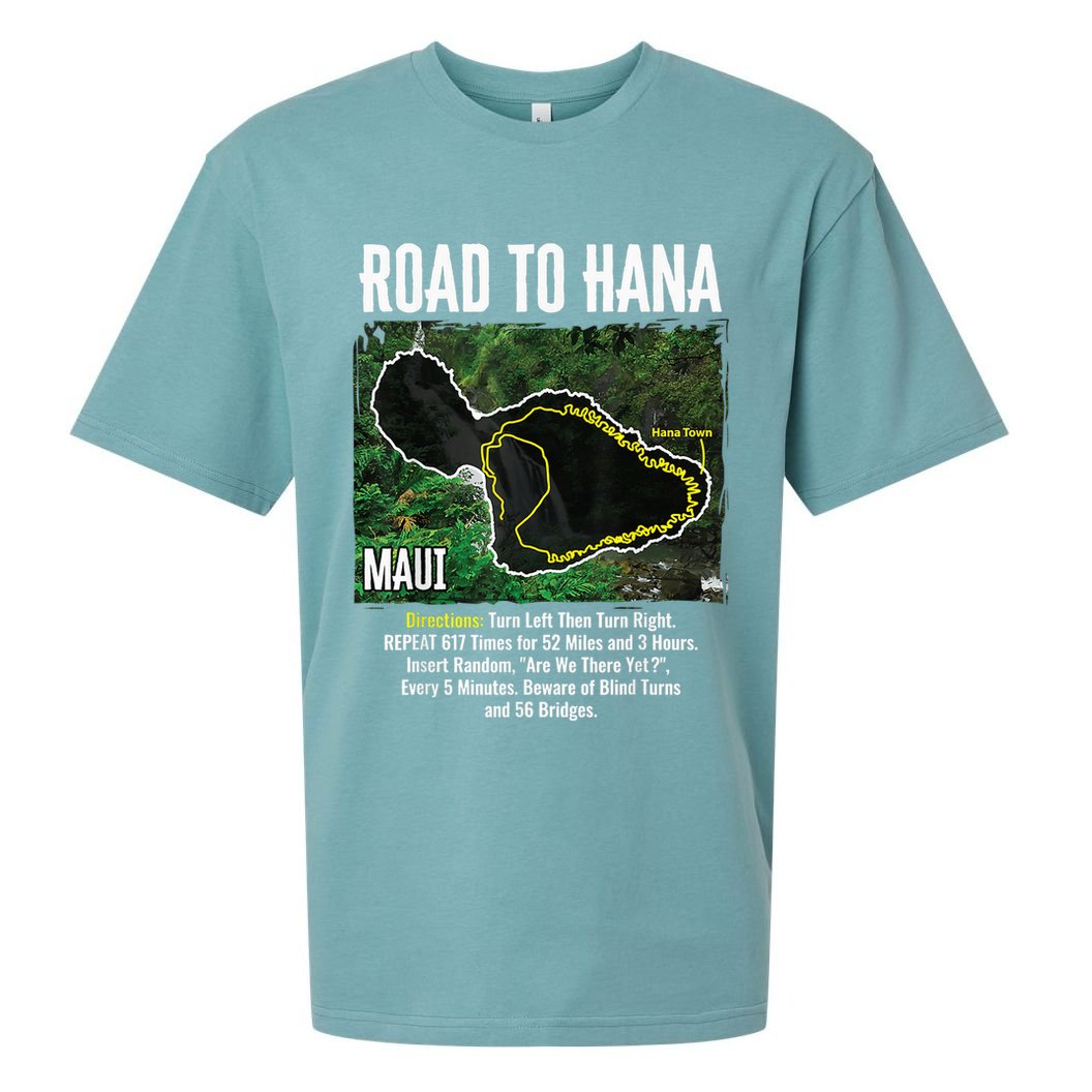 Road To Hana Map Maui Island Surfing Hawaiian Beach Summer Sueded Cloud Jersey T-Shirt