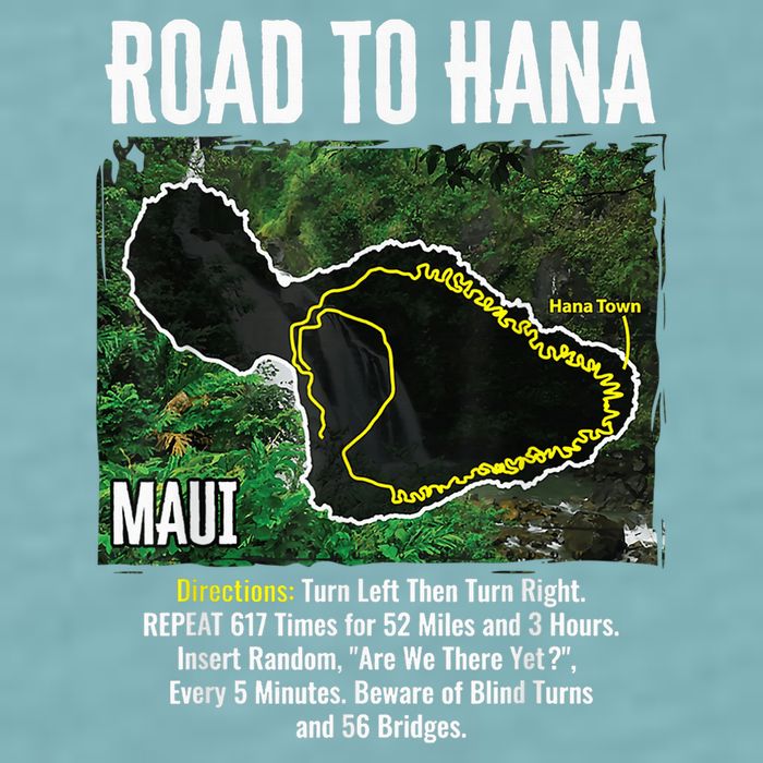 Road To Hana Map Maui Island Surfing Hawaiian Beach Summer Sueded Cloud Jersey T-Shirt