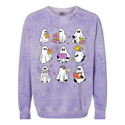 Retro Teacher Halloween Ghost Read More Books Teacher Colorblast Crewneck Sweatshirt