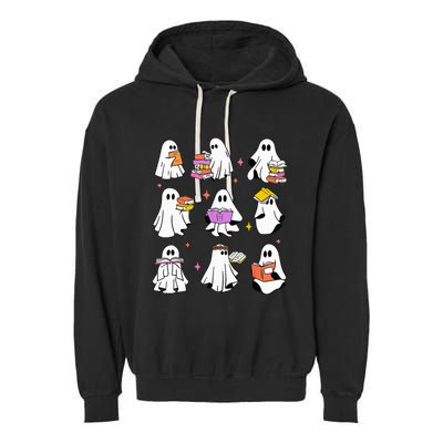 Retro Teacher Halloween Ghost Read More Books Teacher Garment-Dyed Fleece Hoodie