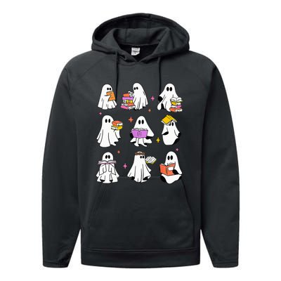 Retro Teacher Halloween Ghost Read More Books Teacher Performance Fleece Hoodie