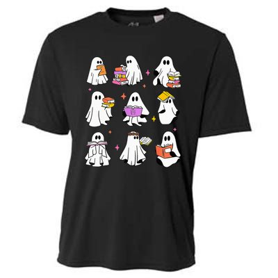 Retro Teacher Halloween Ghost Read More Books Teacher Cooling Performance Crew T-Shirt