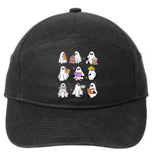 Retro Teacher Halloween Ghost Read More Books Teacher 7-Panel Snapback Hat