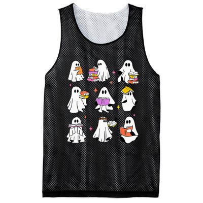 Retro Teacher Halloween Ghost Read More Books Teacher Mesh Reversible Basketball Jersey Tank