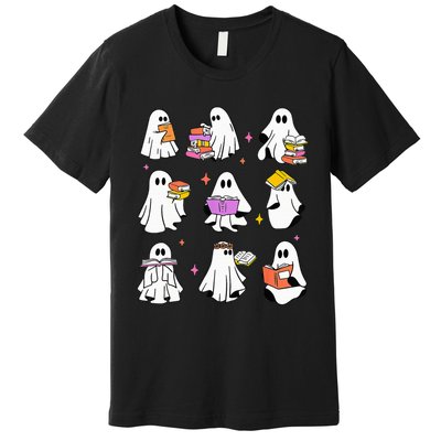 Retro Teacher Halloween Ghost Read More Books Teacher Premium T-Shirt