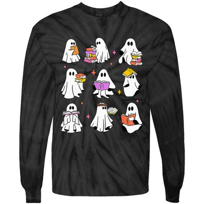 Retro Teacher Halloween Ghost Read More Books Teacher Tie-Dye Long Sleeve Shirt