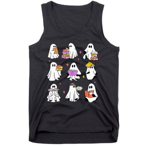 Retro Teacher Halloween Ghost Read More Books Teacher Tank Top