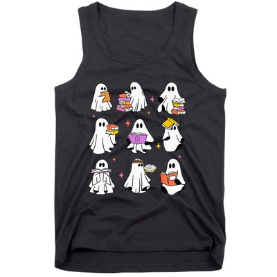 Retro Teacher Halloween Ghost Read More Books Teacher Tank Top