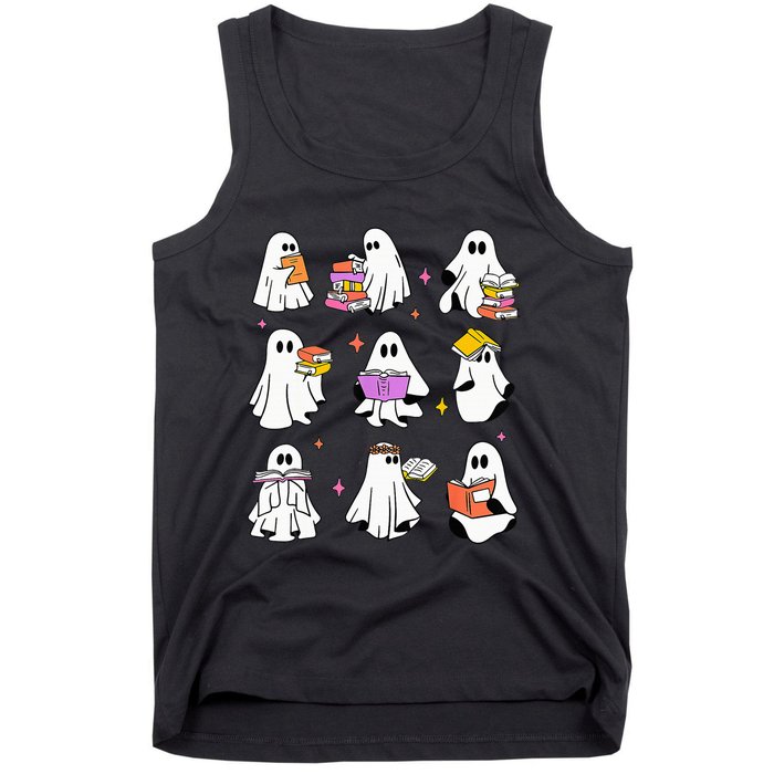 Retro Teacher Halloween Ghost Read More Books Teacher Tank Top