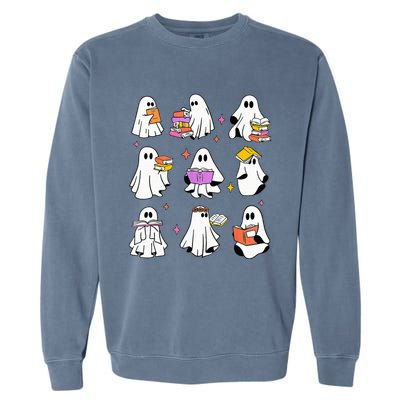 Retro Teacher Halloween Ghost Read More Books Teacher Garment-Dyed Sweatshirt