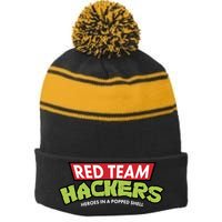 Red Team Hackers Heroes In A Popped Shell Stripe Pom Pom Beanie