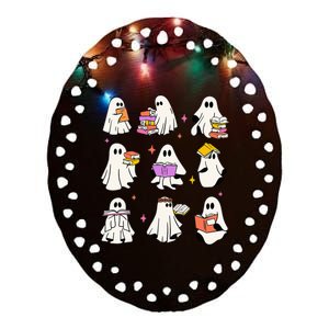 Retro Teacher Halloween Ghost Read More Books Teacher Ceramic Oval Ornament