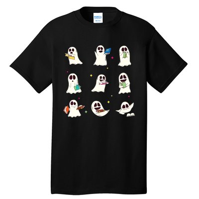 Retro Teacher Halloween Ghost Read More Books Teacher Tall T-Shirt