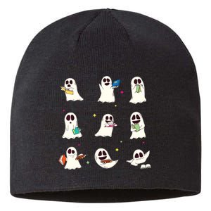 Retro Teacher Halloween Ghost Read More Books Teacher Sustainable Beanie