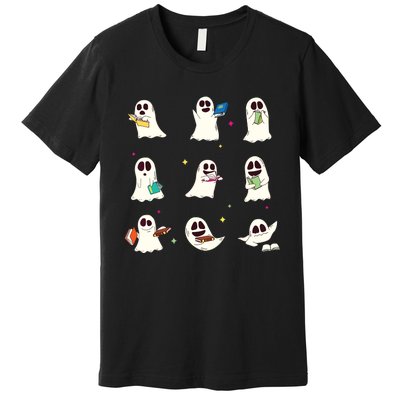 Retro Teacher Halloween Ghost Read More Books Teacher Premium T-Shirt