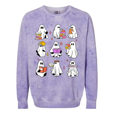 Retro Teacher Halloween Ghost Read More Books Teacher Colorblast Crewneck Sweatshirt