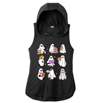 Retro Teacher Halloween Ghost Read More Books Teacher Ladies PosiCharge Tri-Blend Wicking Draft Hoodie Tank