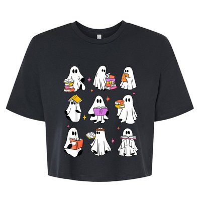 Retro Teacher Halloween Ghost Read More Books Teacher Bella+Canvas Jersey Crop Tee