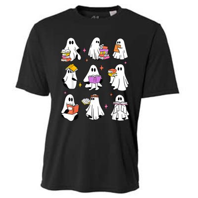 Retro Teacher Halloween Ghost Read More Books Teacher Cooling Performance Crew T-Shirt