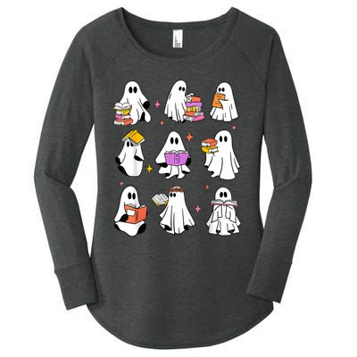 Retro Teacher Halloween Ghost Read More Books Teacher Women's Perfect Tri Tunic Long Sleeve Shirt