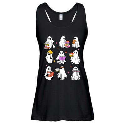 Retro Teacher Halloween Ghost Read More Books Teacher Ladies Essential Flowy Tank