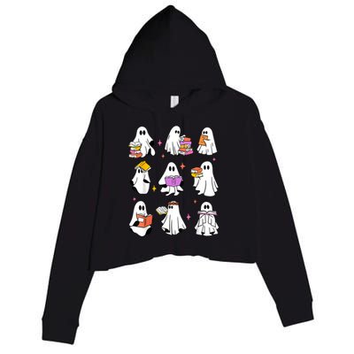 Retro Teacher Halloween Ghost Read More Books Teacher Crop Fleece Hoodie