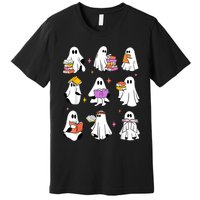 Retro Teacher Halloween Ghost Read More Books Teacher Premium T-Shirt