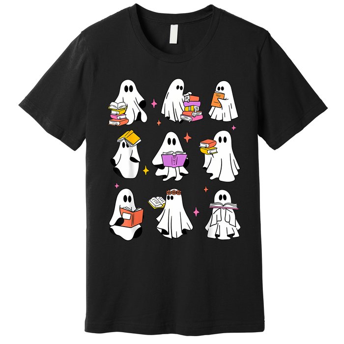 Retro Teacher Halloween Ghost Read More Books Teacher Premium T-Shirt