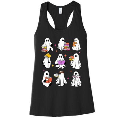 Retro Teacher Halloween Ghost Read More Books Teacher Women's Racerback Tank