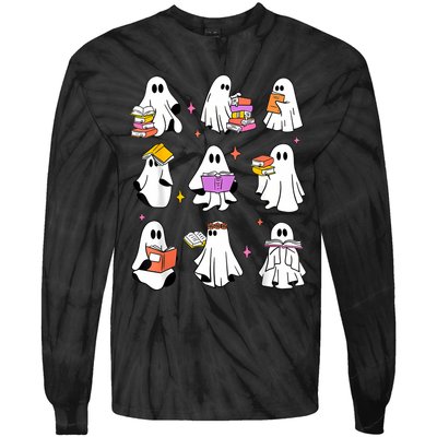 Retro Teacher Halloween Ghost Read More Books Teacher Tie-Dye Long Sleeve Shirt