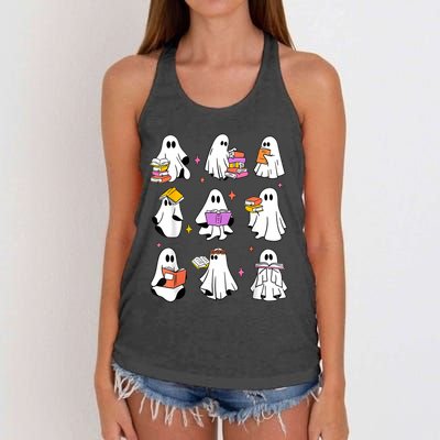 Retro Teacher Halloween Ghost Read More Books Teacher Women's Knotted Racerback Tank