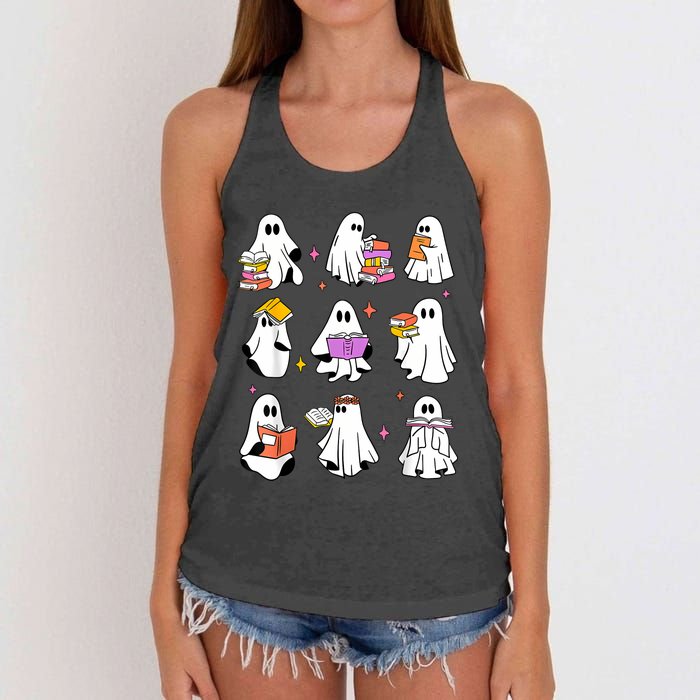 Retro Teacher Halloween Ghost Read More Books Teacher Women's Knotted Racerback Tank