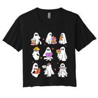 Retro Teacher Halloween Ghost Read More Books Teacher Women's Crop Top Tee