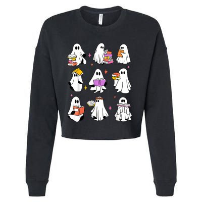 Retro Teacher Halloween Ghost Read More Books Teacher Cropped Pullover Crew