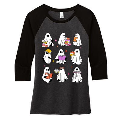 Retro Teacher Halloween Ghost Read More Books Teacher Women's Tri-Blend 3/4-Sleeve Raglan Shirt