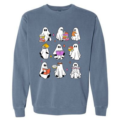 Retro Teacher Halloween Ghost Read More Books Teacher Garment-Dyed Sweatshirt