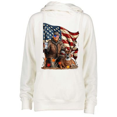 Retro Trump Hunting Deer Funny Beer Drinking Womens Funnel Neck Pullover Hood